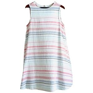 BEACH LUNCH LOUNGE Women's M White Striped Mali Linen Blend Sleeveless Dress